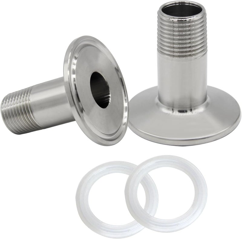Fitvell Stainless Steel Sanitary Pipe Fitting 3/4" NPT Male Thread to 1.5" Tri Clamp 50.5mm Ferrule OD Sanitary Home Brew Adapter Connector (pack of 2) - Image 1
